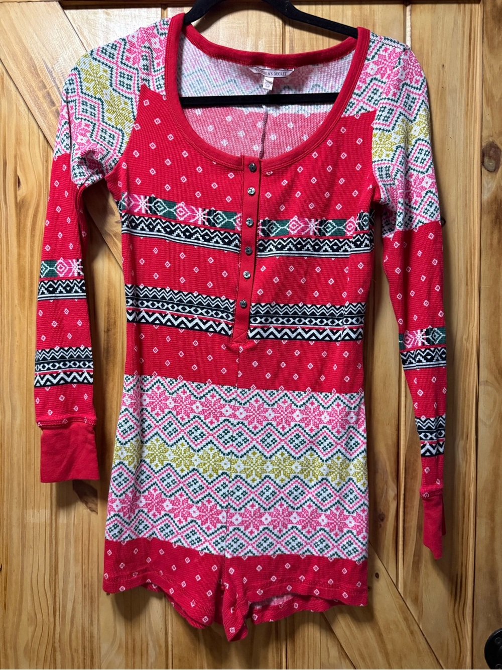 Victoria's Secret Red Patterned Henley Romper
